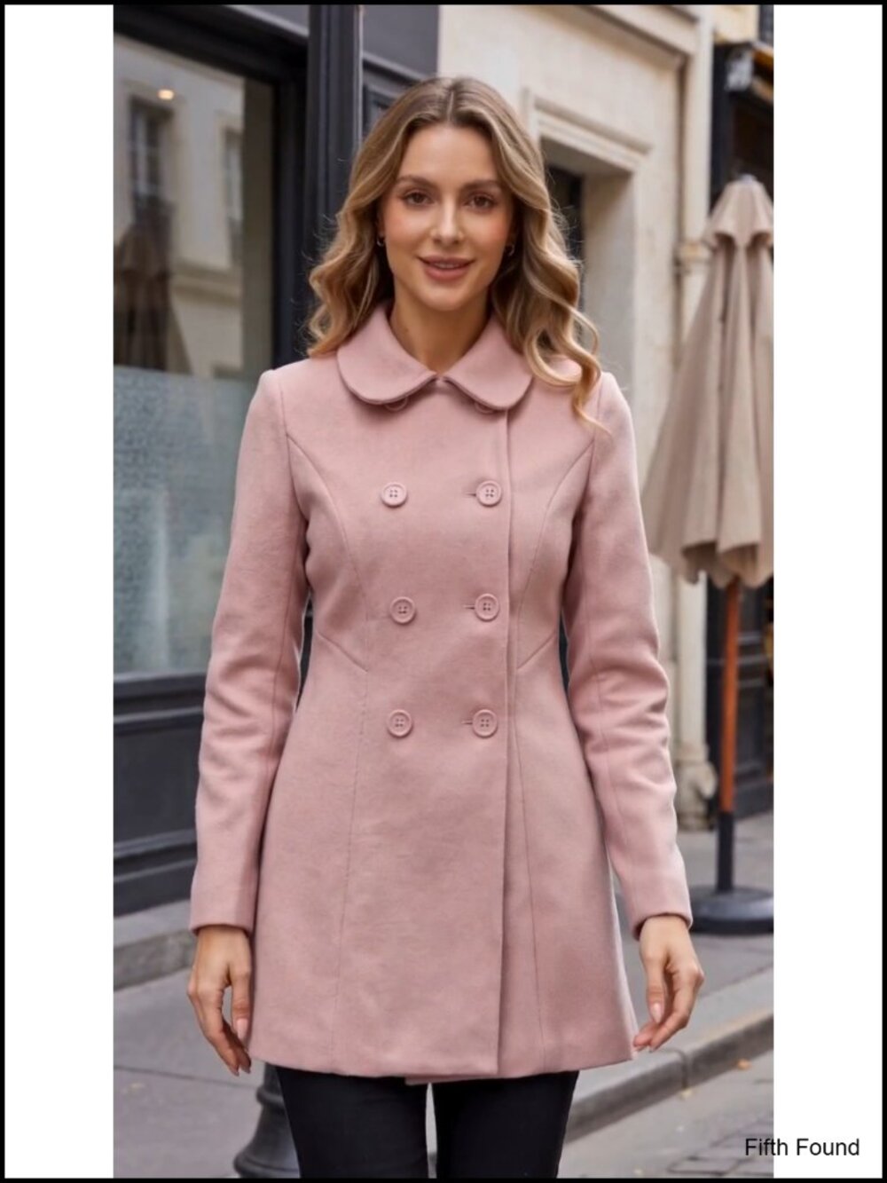 Peter Pan Collar Double Breasted Winter Trench Pea Coat, Women's Windproof Wool - Picture 6 of 6